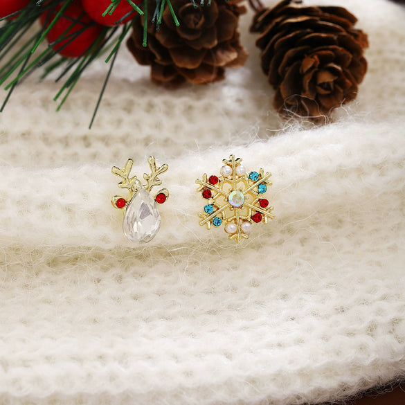 Alloy Christmas Fantasy Earrings With Snowflake Elk Pattern Electroplated For Women