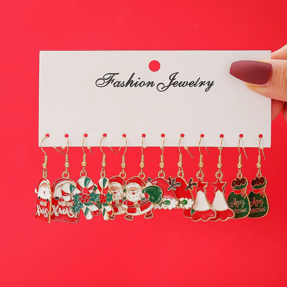 Alloy Christmas Oil Drop Geometric Earrings With Snowflake Bell Cartoon Elements Highend Electroplated