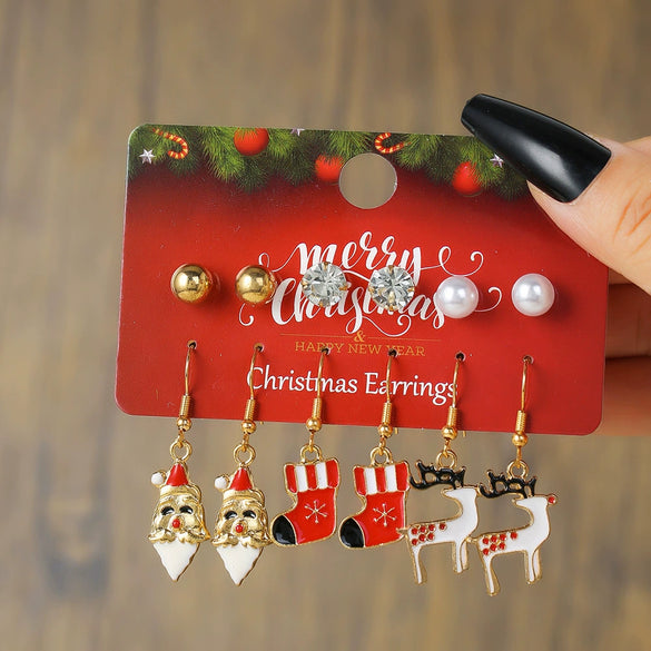 Alloy Christmas Oil Drop Geometric Earrings With Snowflake Bell Cartoon Elements Highend Electroplated