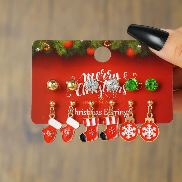 Alloy Christmas Oil Drop Geometric Earrings With Snowflake Bell Cartoon Elements Highend Electroplated