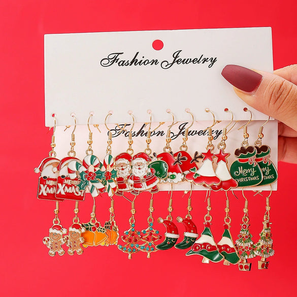 Alloy Christmas Oil Drop Geometric Earrings With Snowflake Bell Cartoon Elements Highend Electroplated