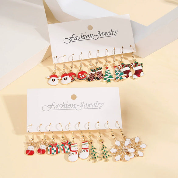 Alloy Christmas Oil Drop Geometric Earrings With Snowflake Bell Cartoon Elements Highend Electroplated