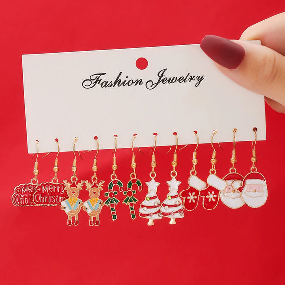 Alloy Christmas Oil Drop Geometric Earrings With Snowflake Bell Cartoon Elements Highend Electroplated