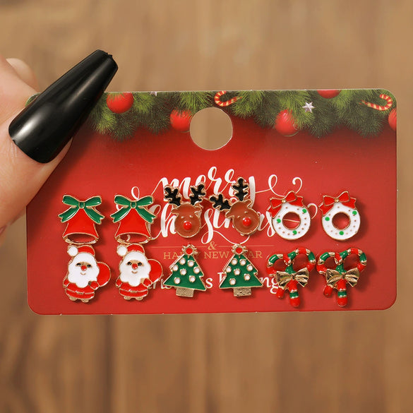Alloy Christmas Oil Drop Geometric Earrings With Snowflake Bell Cartoon Elements Highend Electroplated