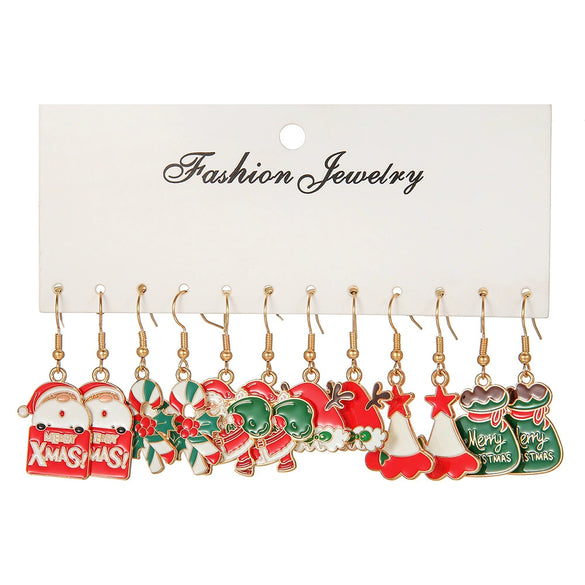 Alloy Christmas Oil Drop Geometric Earrings With Snowflake Bell Cartoon Elements Highend Electroplated
