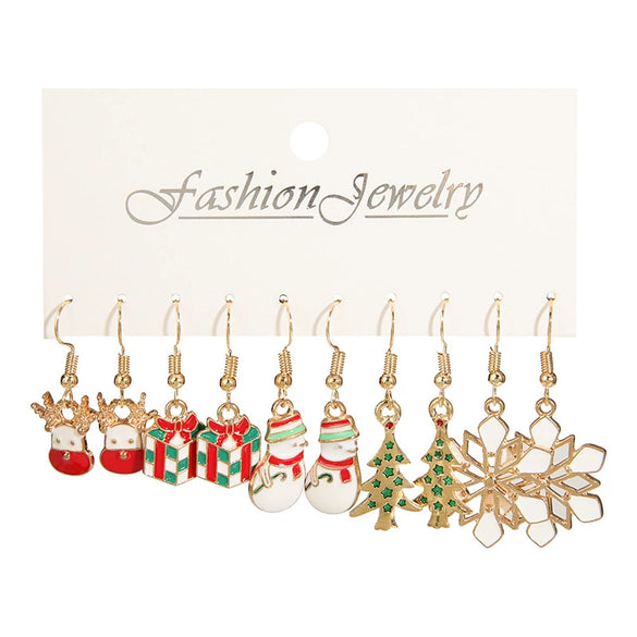 Alloy Christmas Oil Drop Geometric Earrings With Snowflake Bell Cartoon Elements Highend Electroplated