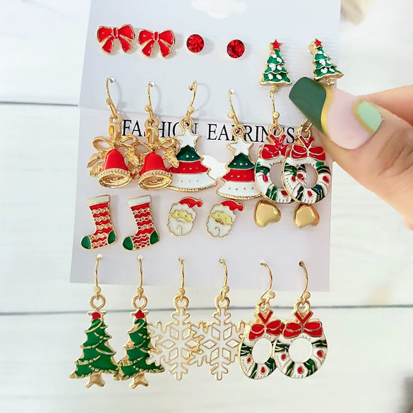 Alloy Christmas Series Cartoon Characters Dripping Oil Snowflake Bell Women's Earrings