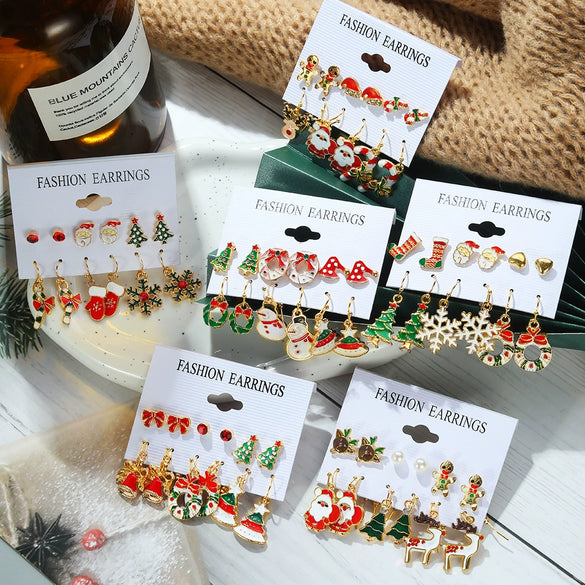 Alloy Christmas Series Cartoon Characters Dripping Oil Snowflake Bell Women's Earrings