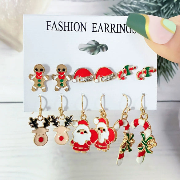 Alloy Christmas Series Cartoon Characters Dripping Oil Snowflake Bell Women's Earrings