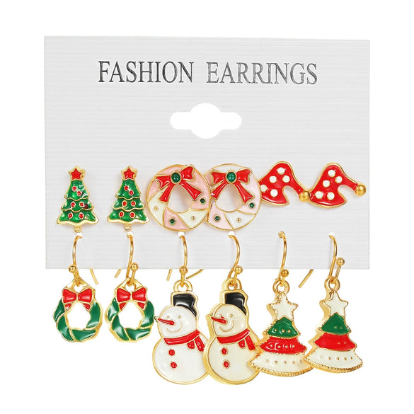 Alloy Christmas Series Cartoon Characters Dripping Oil Snowflake Bell Women's Earrings