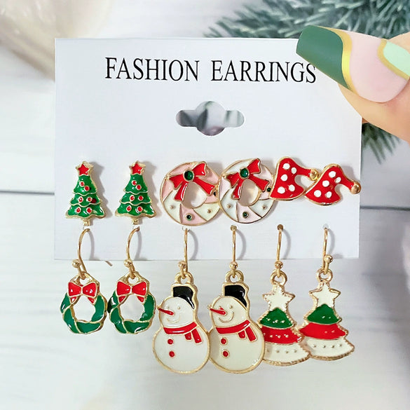 Alloy Christmas Series Cartoon Characters Dripping Oil Snowflake Bell Women's Earrings