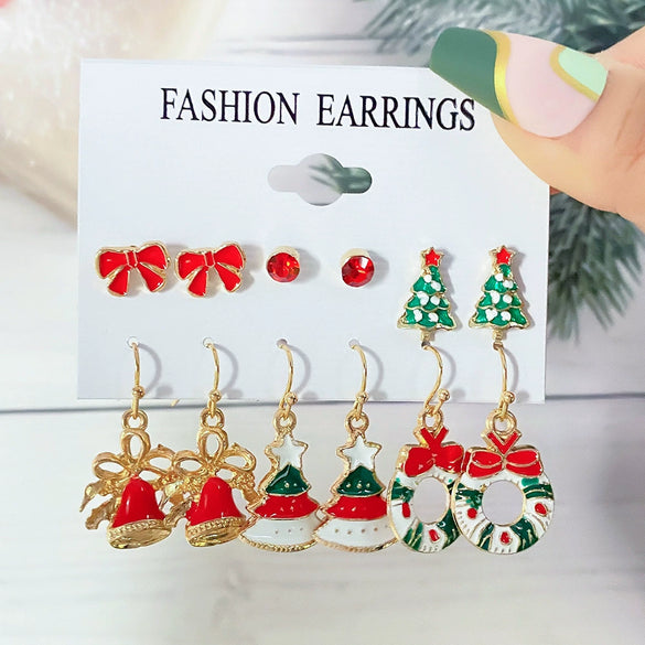Alloy Christmas Series Cartoon Characters Dripping Oil Snowflake Bell Women's Earrings