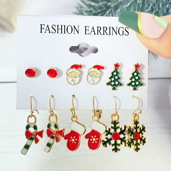 Alloy Christmas Series Cartoon Characters Dripping Oil Snowflake Bell Women's Earrings
