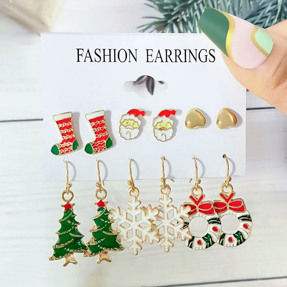 Alloy Christmas Series Cartoon Characters Dripping Oil Snowflake Bell Women's Earrings