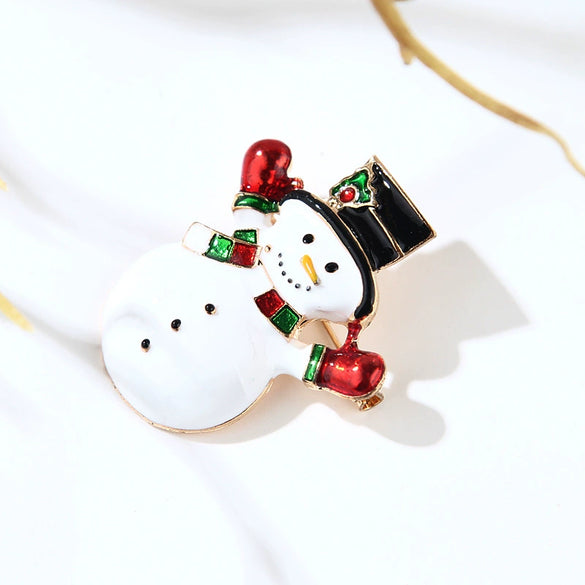 Alloy Christmas Snowman Cartoon Brooch Pin With Dripping Oil Finish And Gemstone Accents For Unisex Clothing Accessories