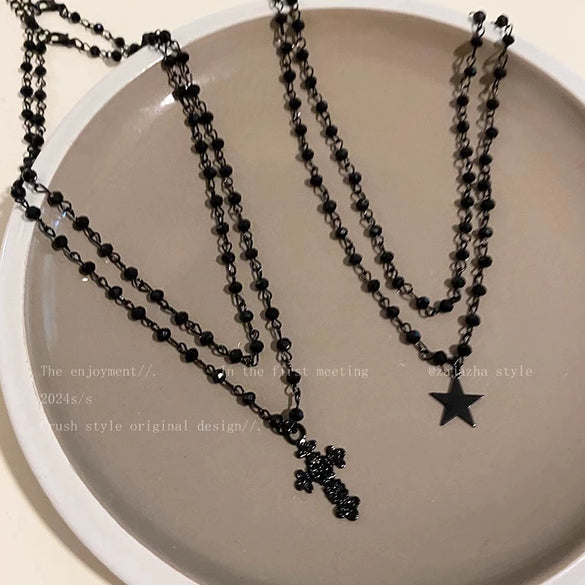 Alloy Clavicle Chain Star Pattern Doublelayer Stacked Necklace For Women Spray Painted