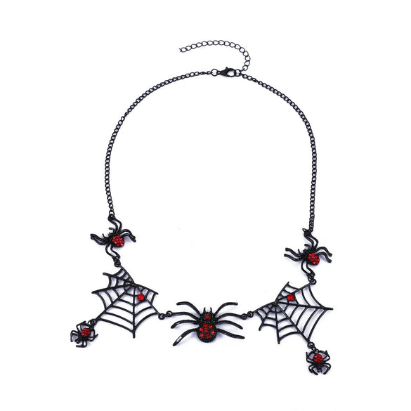 Alloy Clavicle Chain With Black Spider Web Pattern Retro Gothic Style Pendant Electroplated For Women