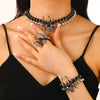 Alloy Clavicle Chain With Black Spider Web Pattern Retro Gothic Style Pendant Electroplated For Women