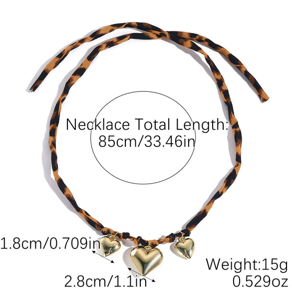 Alloy Clavicle Chain With Heart Shape Pendant Electroplated Leopard Print For Women