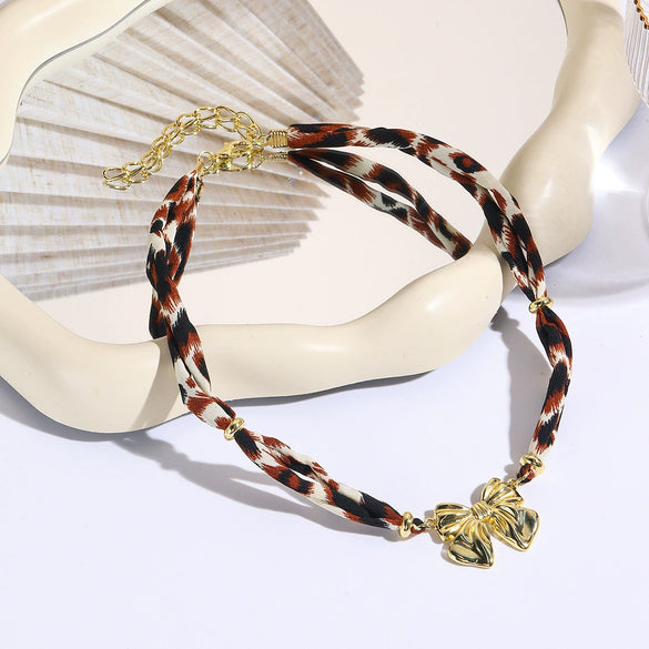 Alloy Clavicle Chain With Heart Shape Pendant Electroplated Leopard Print For Women