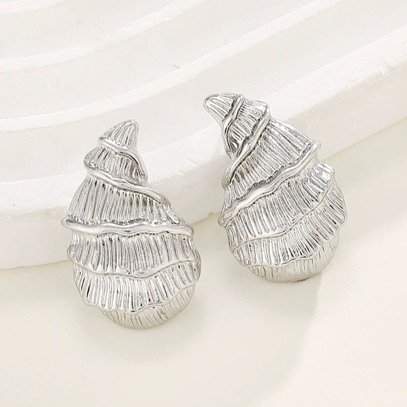 Alloy Conch Shape Earrings With Spiral And Animal Zodiac Pattern Electroplated For Women