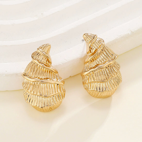 Alloy Conch Shape Earrings With Spiral And Animal Zodiac Pattern Electroplated For Women