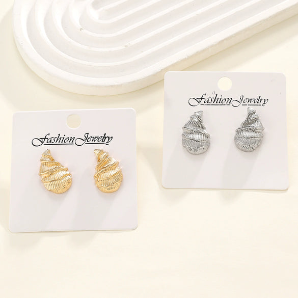 Alloy Conch Shape Earrings With Spiral And Animal Zodiac Pattern Electroplated For Women