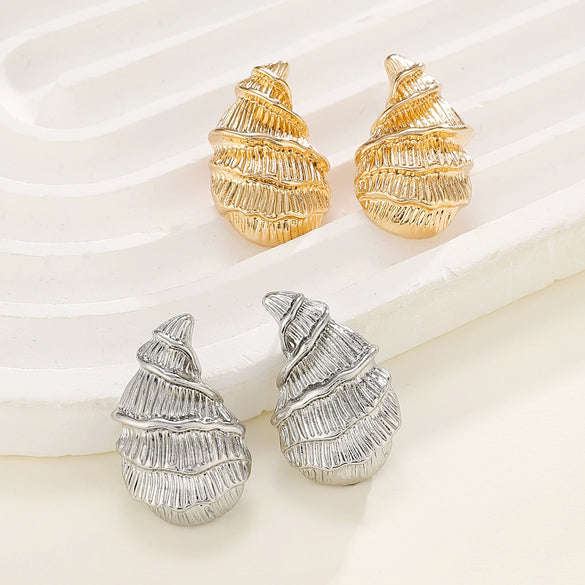 Alloy Conch Shape Earrings With Spiral And Animal Zodiac Pattern Electroplated For Women