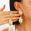 Alloy Conch Shape Earrings With Spiral And Animal Zodiac Pattern Electroplated For Women