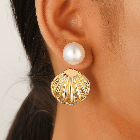 Alloy Conch Shape Earrings With Spiral And Animal Zodiac Pattern Electroplated For Women