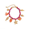 Alloy Conch Starfish Crab Animal Zodiac Dripping Oil Style Braided Rope Bracelet For Women