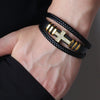 Alloy Copper Inlaid Zircon Cross Bracelet Hand Woven With Pu Leather Rope Fashion Jewelry With Diamond Design
