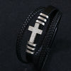 Alloy Copper Inlaid Zircon Cross Bracelet Hand Woven With Pu Leather Rope Fashion Jewelry With Diamond Design