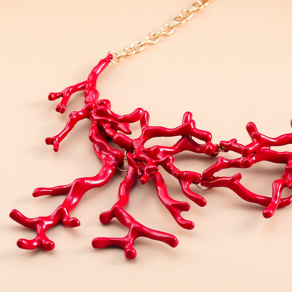 Alloy Coral Shape Necklace Women's Fashion Bohemian Style With Baking Paint And Geometric Design