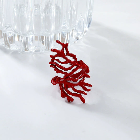 Alloy Coralshaped Ring And Bracelet Set For Women With Plant Flowers Style And Baking Paint Treatment