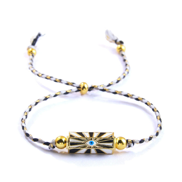 Alloy Cotton Rope Bracelet With Geometric Pattern And Dripping Oil Treatment Unisex Hexagonal Prism And Devil's Eye Design