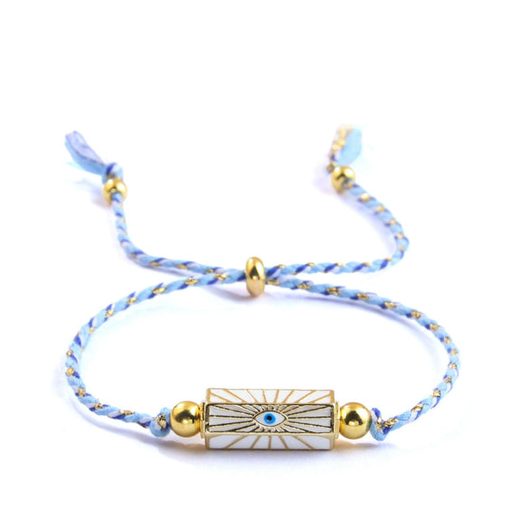 Alloy Cotton Rope Bracelet With Geometric Pattern And Dripping Oil Treatment Unisex Hexagonal Prism And Devil's Eye Design