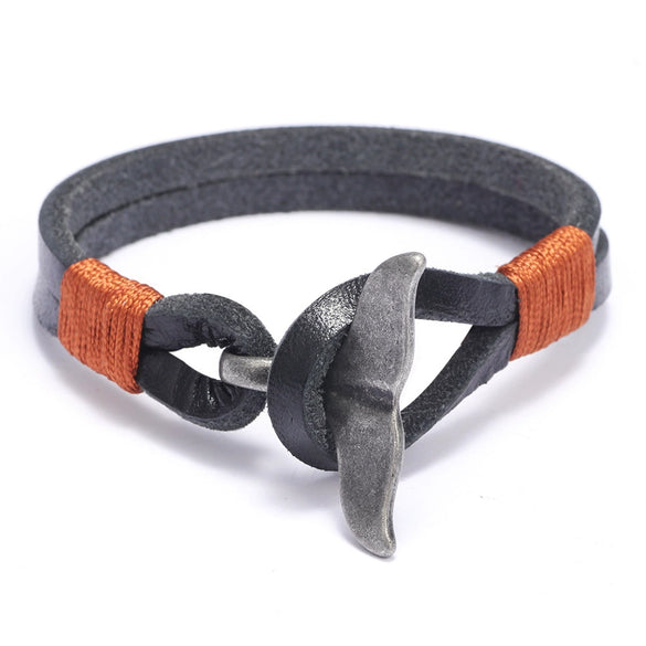 Alloy Cowhide Handwoven Men's Bracelet With Whale Tail Animal Zodiac Pattern And Electroplating Treatment