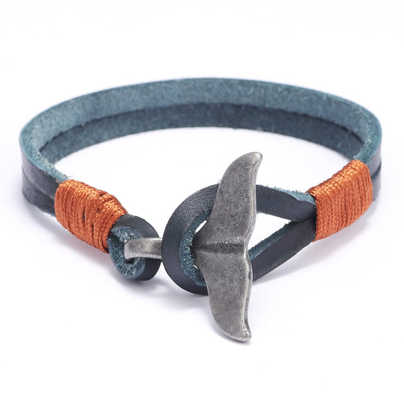 Alloy Cowhide Handwoven Men's Bracelet With Whale Tail Animal Zodiac Pattern And Electroplating Treatment