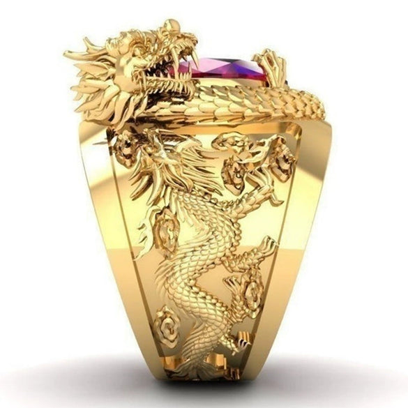 Alloy Creative Double Dragon Ball Zodiac Animals Ring For Men