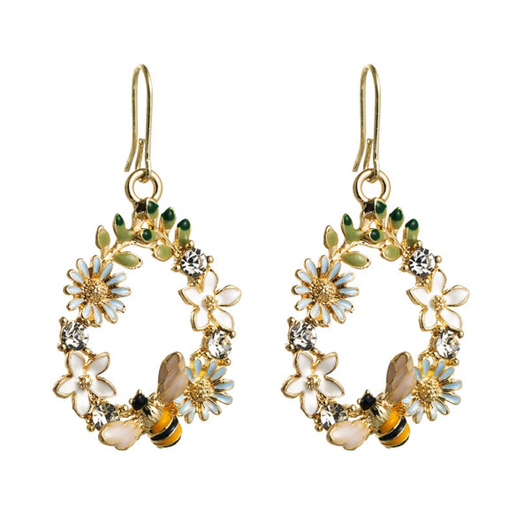 Alloy Creative Flowers Drop Earrings With S925 Silver Needle And Diamond Color Butterfly Bee Design For Women