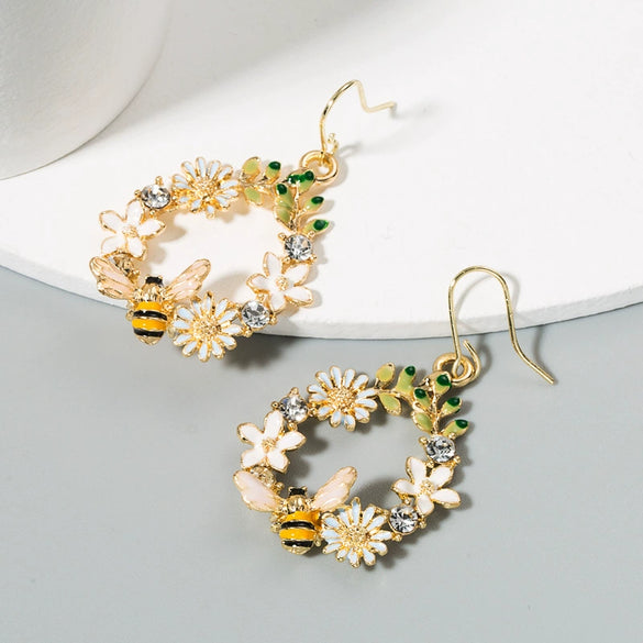 Alloy Creative Flowers Drop Earrings With S925 Silver Needle And Diamond Color Butterfly Bee Design For Women