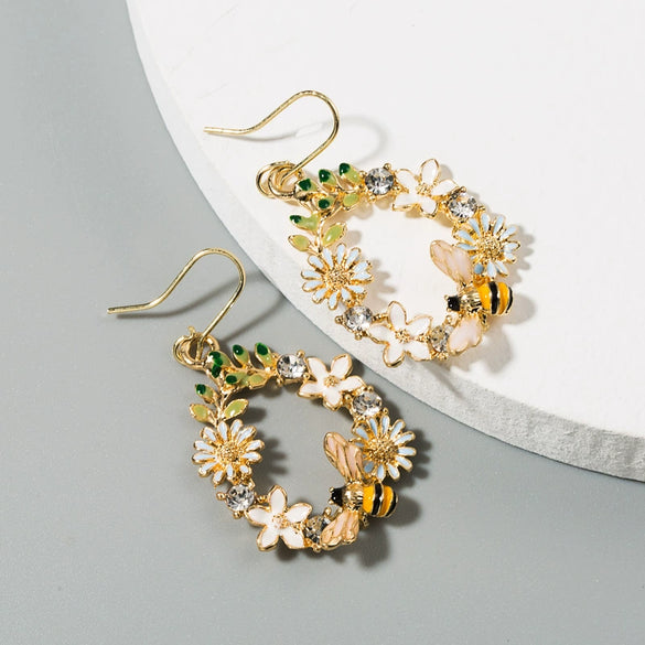 Alloy Creative Flowers Drop Earrings With S925 Silver Needle And Diamond Color Butterfly Bee Design For Women