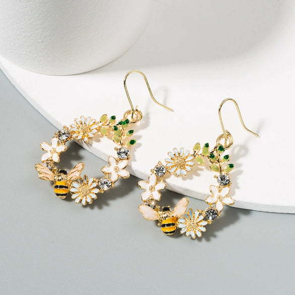 Alloy Creative Flowers Drop Earrings With S925 Silver Needle And Diamond Color Butterfly Bee Design For Women