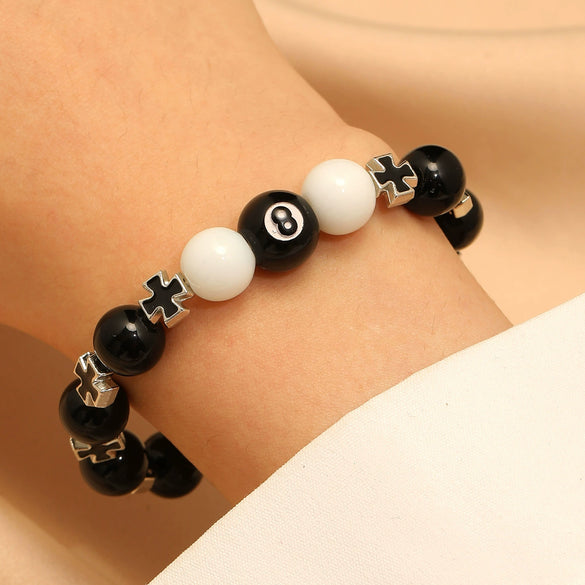 Alloy Cross Beaded Bracelet With Letters Numbers Text Electroplating