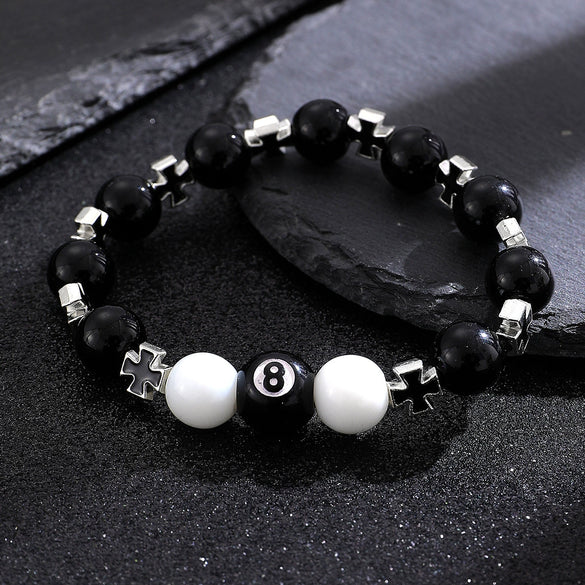 Alloy Cross Beaded Bracelet With Letters Numbers Text Electroplating