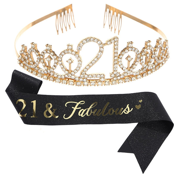Alloy Crystal Birthday Crown Shoulder Belt Set Of 2 With Geometric Style And Electroplating Treatment