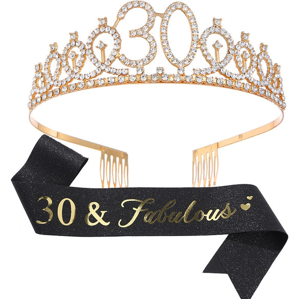 Alloy Crystal Birthday Crown Shoulder Belt Set Of 2 With Geometric Style And Electroplating Treatment