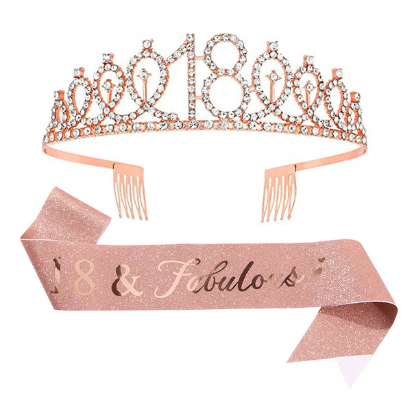 Alloy Crystal Birthday Crown Shoulder Belt Set Of 2 With Geometric Style And Electroplating Treatment