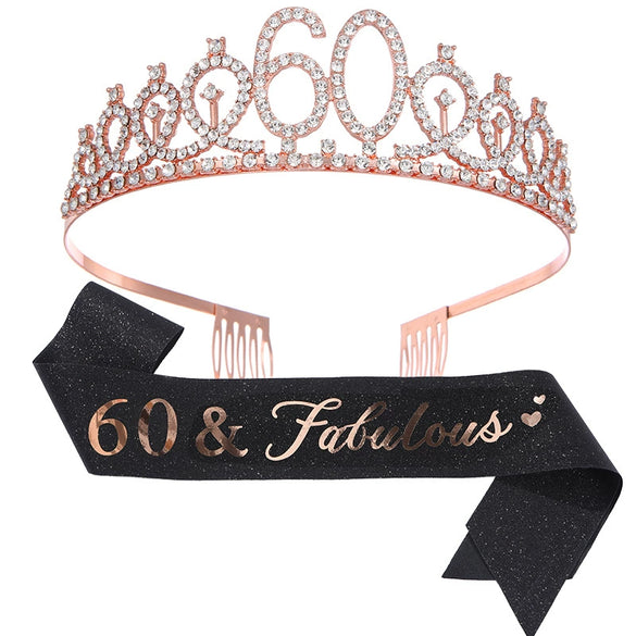 Alloy Crystal Birthday Crown Shoulder Belt Set Of 2 With Geometric Style And Electroplating Treatment